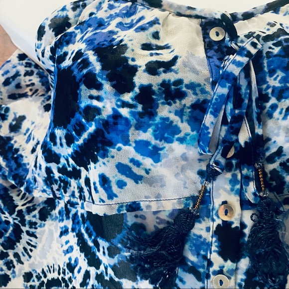 Aqua Tassle Cami Trapeze Top in Blue Tie Dye - Picture 3 of 8